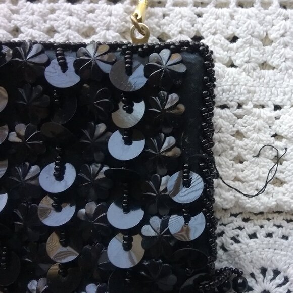 Vintage Black Sequined Evening Bag Handmade in Hong Kong - Picture 3 of 7